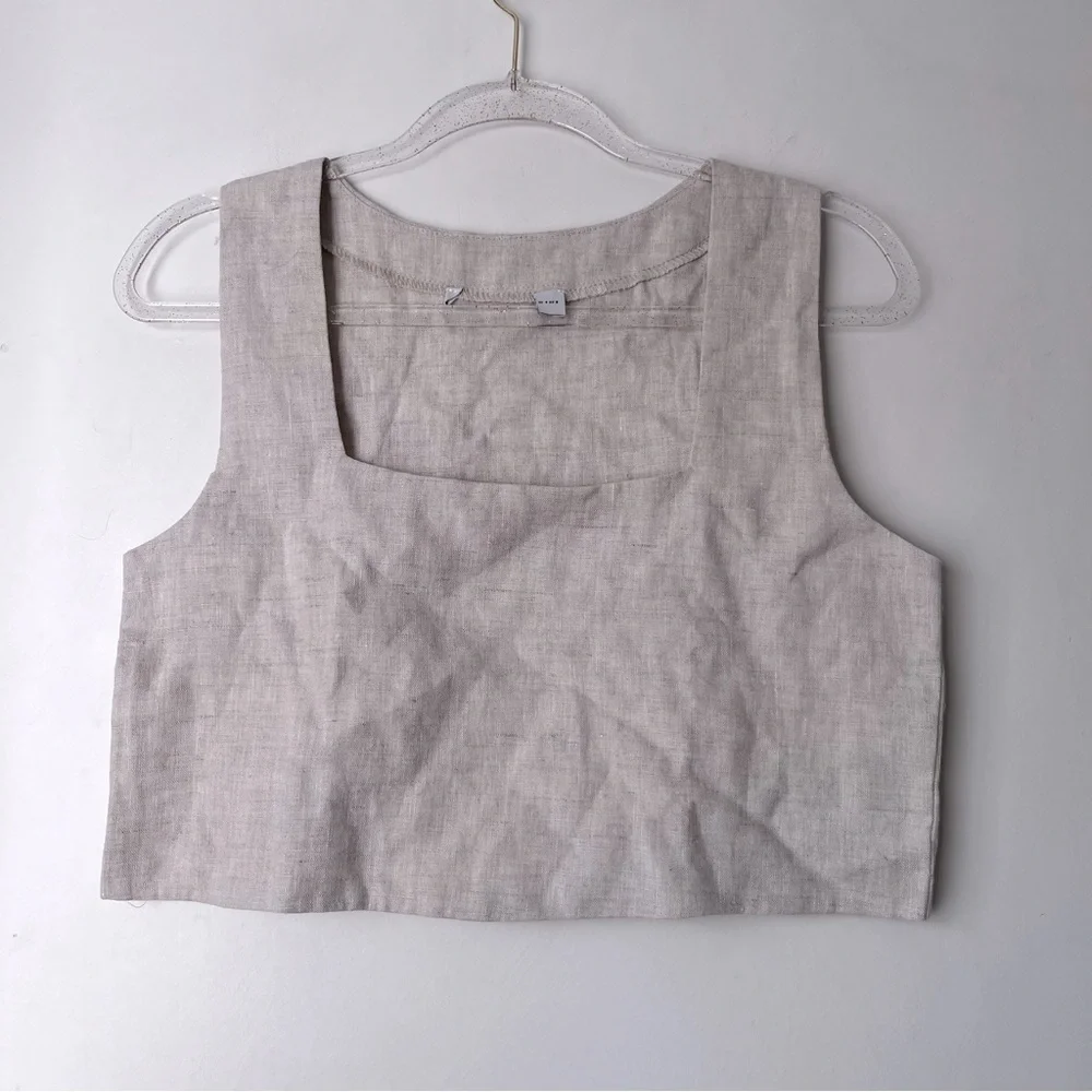 Petal & Pup Devlin Beige Square Neck Cropped Linen Top 4 - Picture 13 of 16